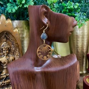 Exolvutur Earrings, Brass Earrings, Labradorite Earrings, Gold Plated Earrings